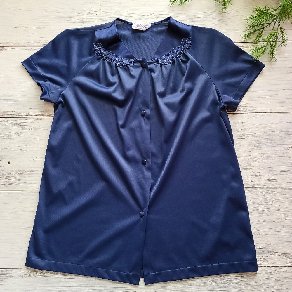Vintage Vanity Fair Small Blue Nylon Pajama Top